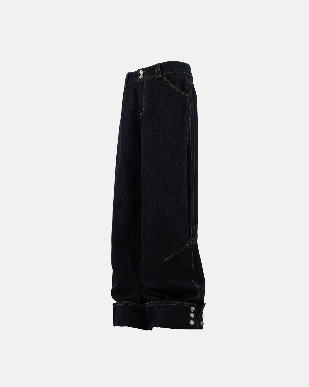 Dark Washed Cuff Detail Wide Leg Jeans | LCDEGO Streetwear