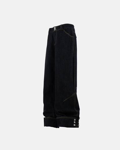 Dark Washed Cuff Detail Wide Leg Jeans | LCDEGO Streetwear