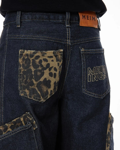 Leopard Patch Rhinestone Barrel Jeans | LCDEGO Streetwear