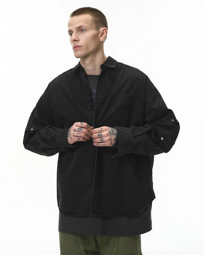 Acid Wash Cargo Shirt Jacket | LCDEGO Streetwear