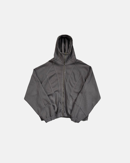 Distressed Stiching Aicd Wash Zip Up Hoodies | LCDEGO Streetwear