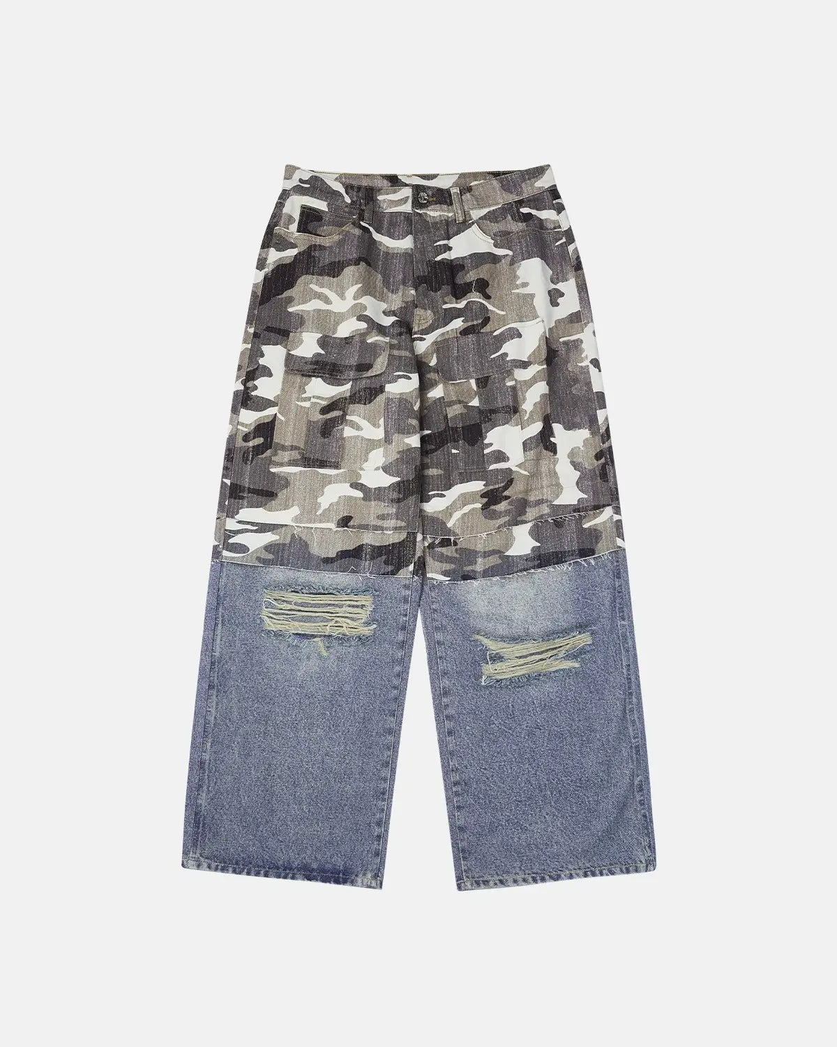 Patchwork Effect Print Baggy Jeans | LCDEGO Streetwear