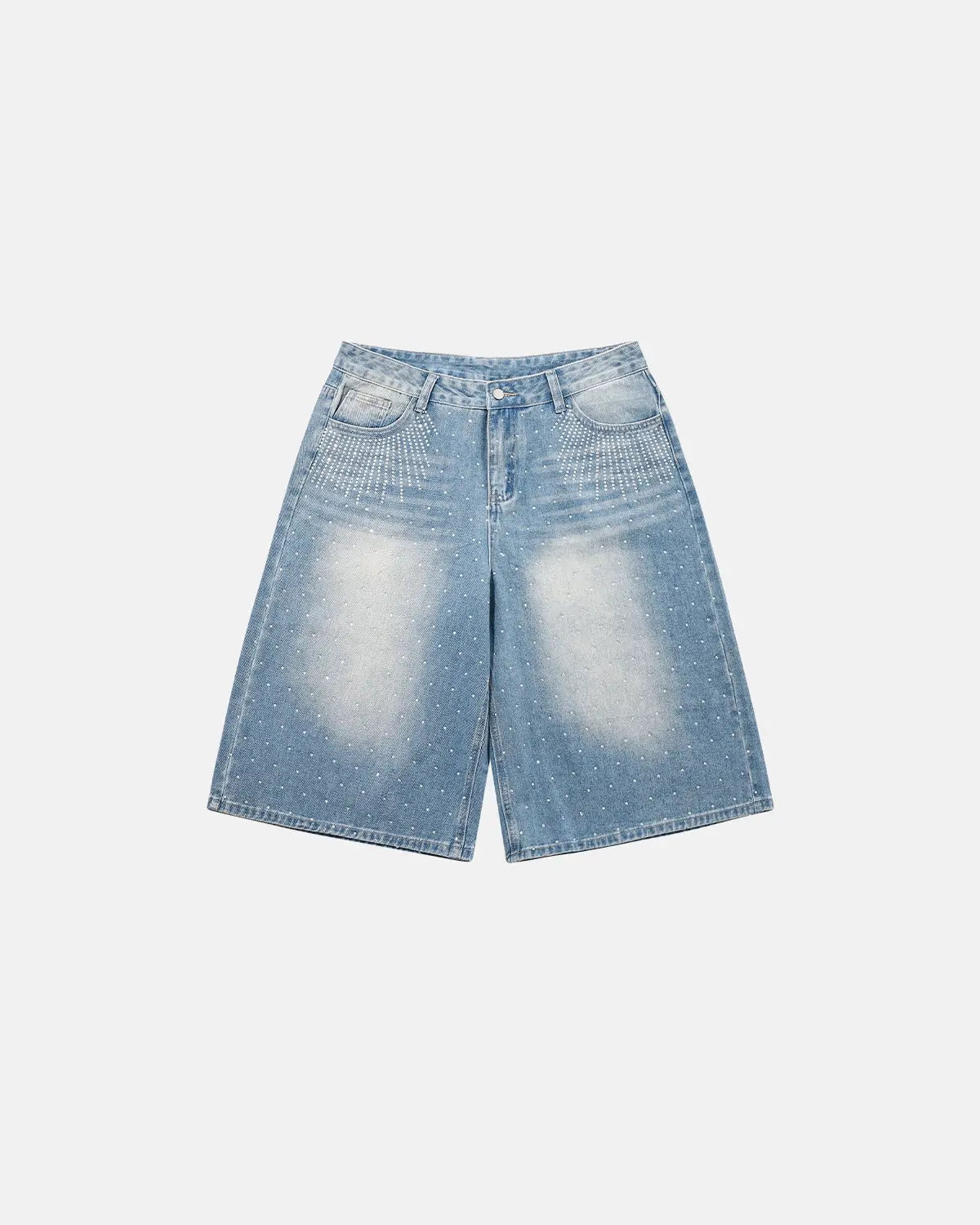 Blue Rhinestone Baggy Jeans Shorts | LCDEGO Streetwear