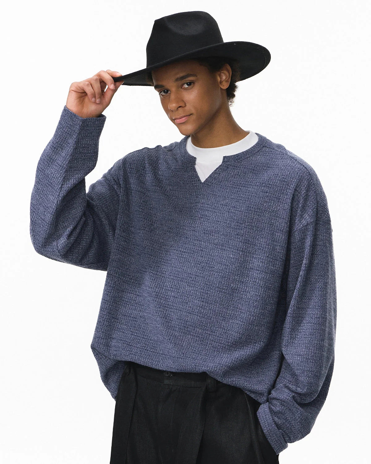 V-neck Long Sleeve Waffle Tees | LCDEGO Streetwear