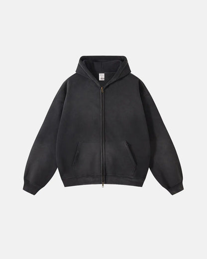 Black Monkey Wash Zip Up Hoodies