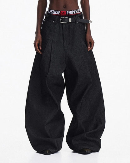 Heavyweight Baggy Raw Wide-Leg Jeans | LCDEGO Streetwear