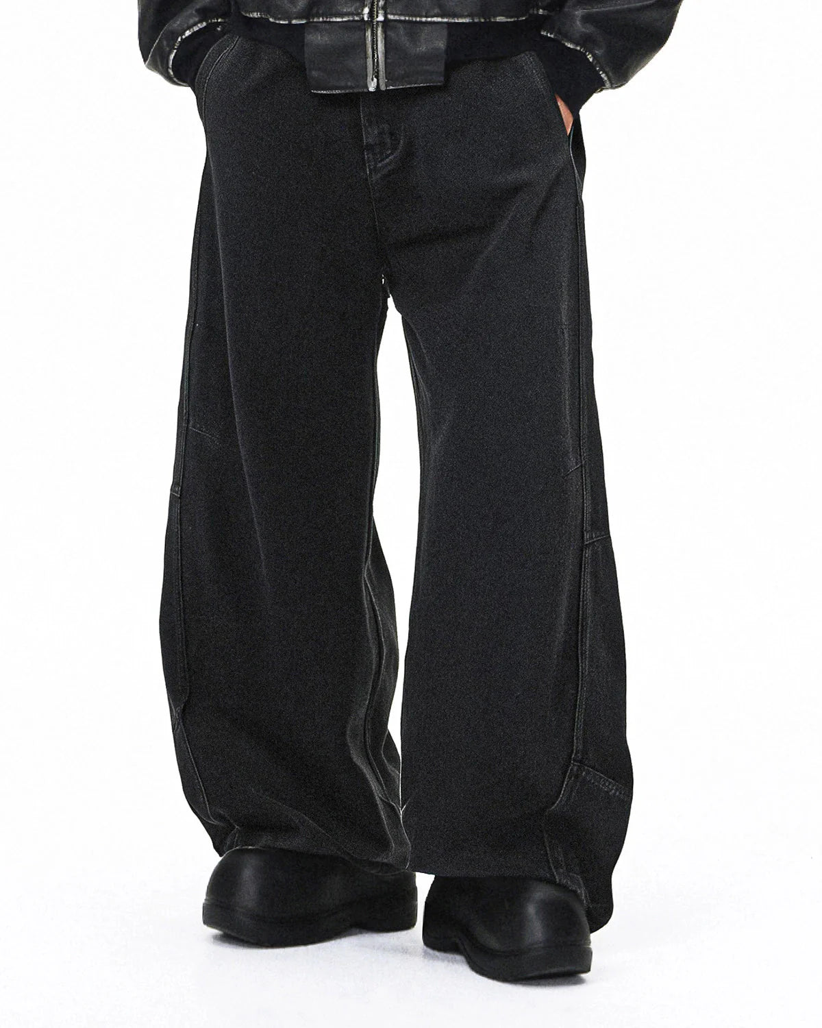 Acid Washed Black Barrel Jeans | LCDEGO Streetwear