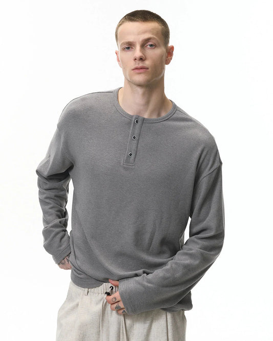 Henley Collar Long Sleeve Tees | LCDEGO Streetwear