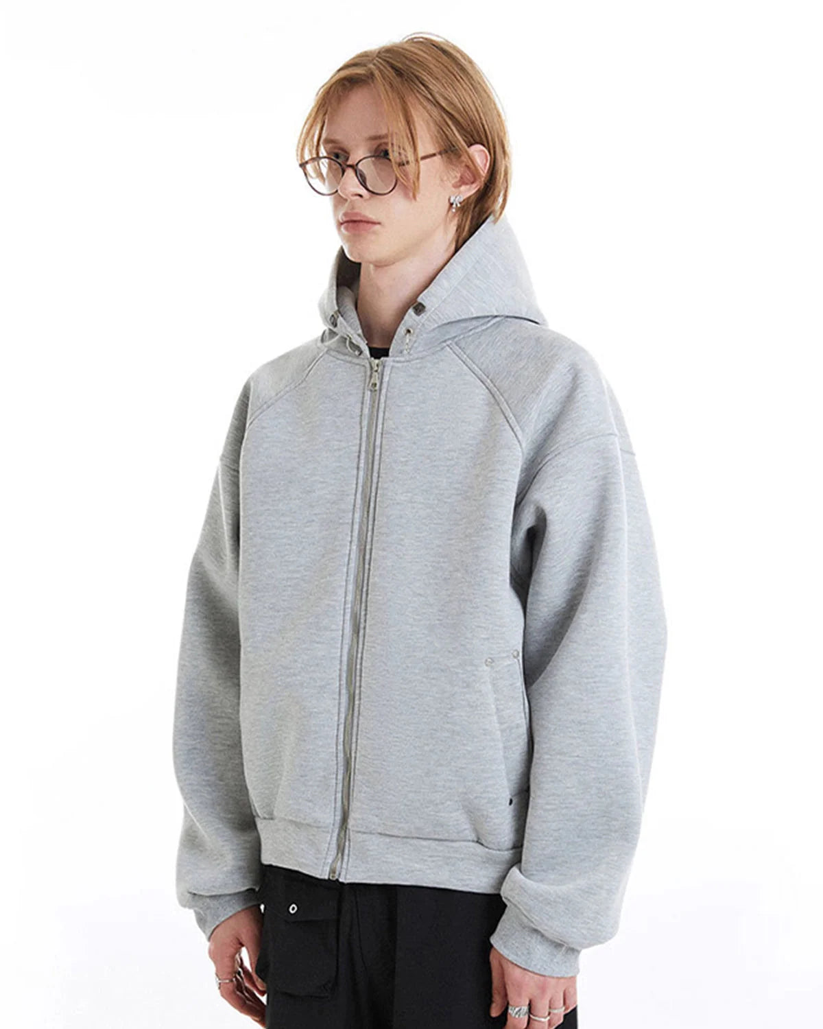 LCDEGO Grey Boxy Zip Up Hoodies