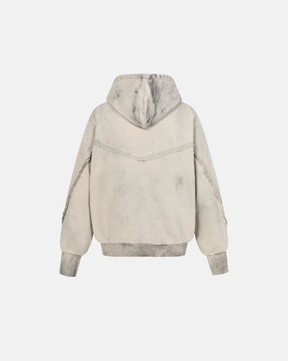 Diagonal Zipper Acid-Washed Hoodie | LCDEGO Streetwear