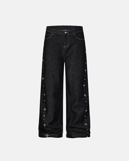 Studded Rhinestone Baggy Denim Jeans | LCDEGO Streetwear