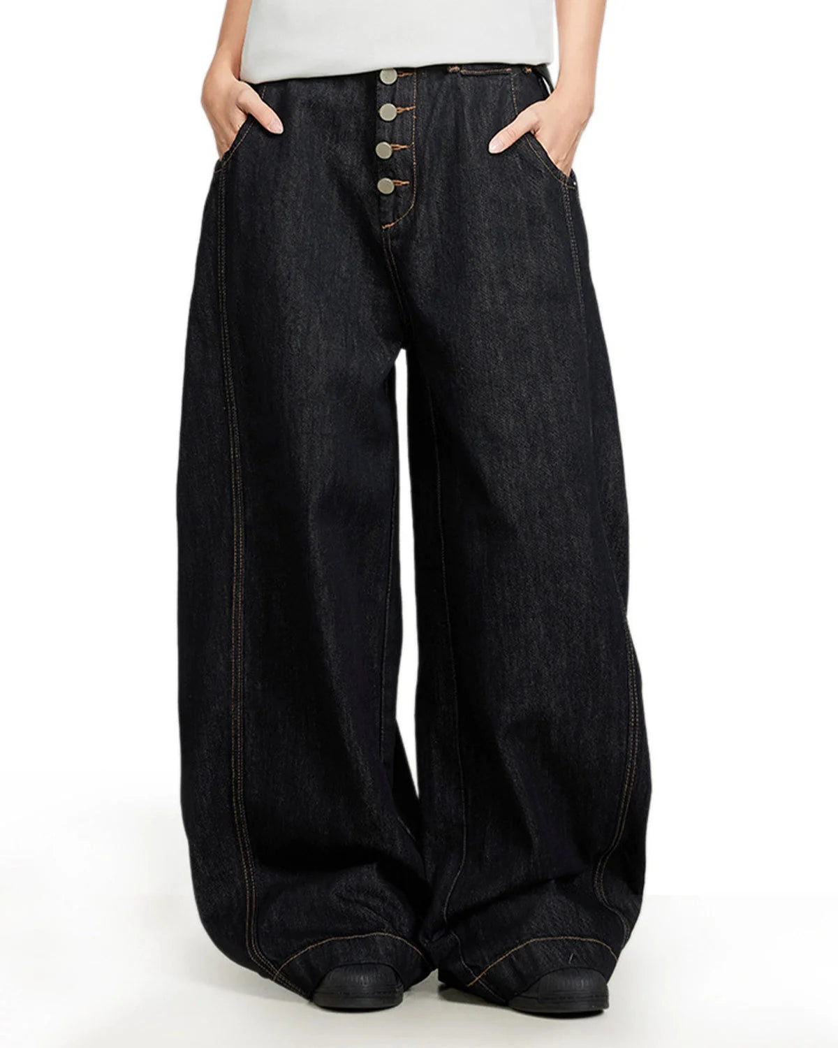 Black Buttons Up Barrel Baggy Jeans | LCDEGO Streetwear