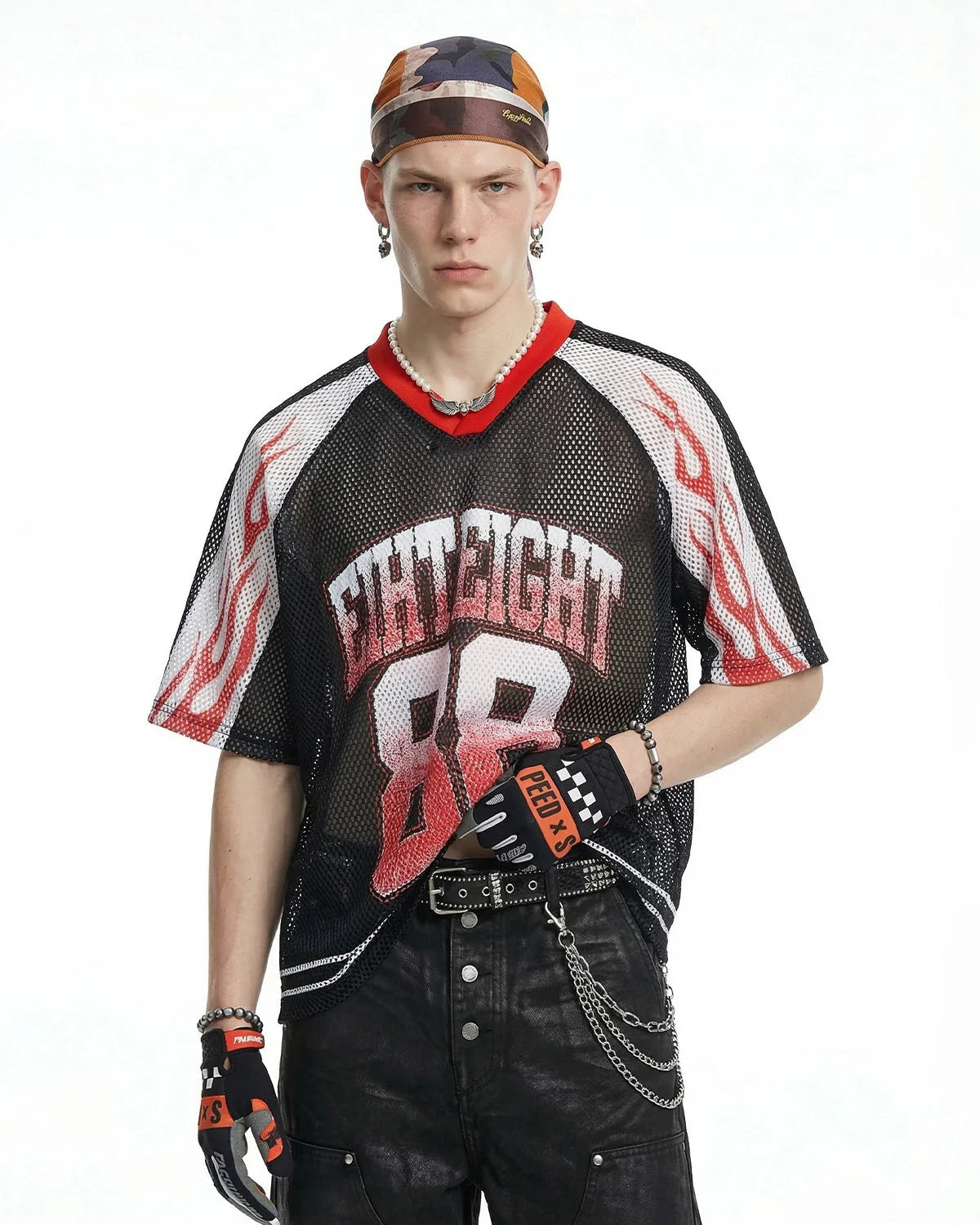 Flame Graphic Mesh Jersey | LCDEGO Streetwear