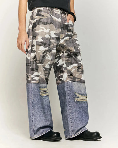 Patchwork Effect Print Baggy Jeans | LCDEGO Streetwear