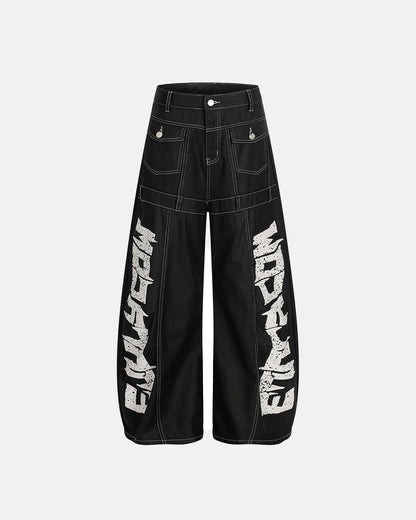 Letter Graphic Cargo Barrel Jeans | LCDEGO Streetwear