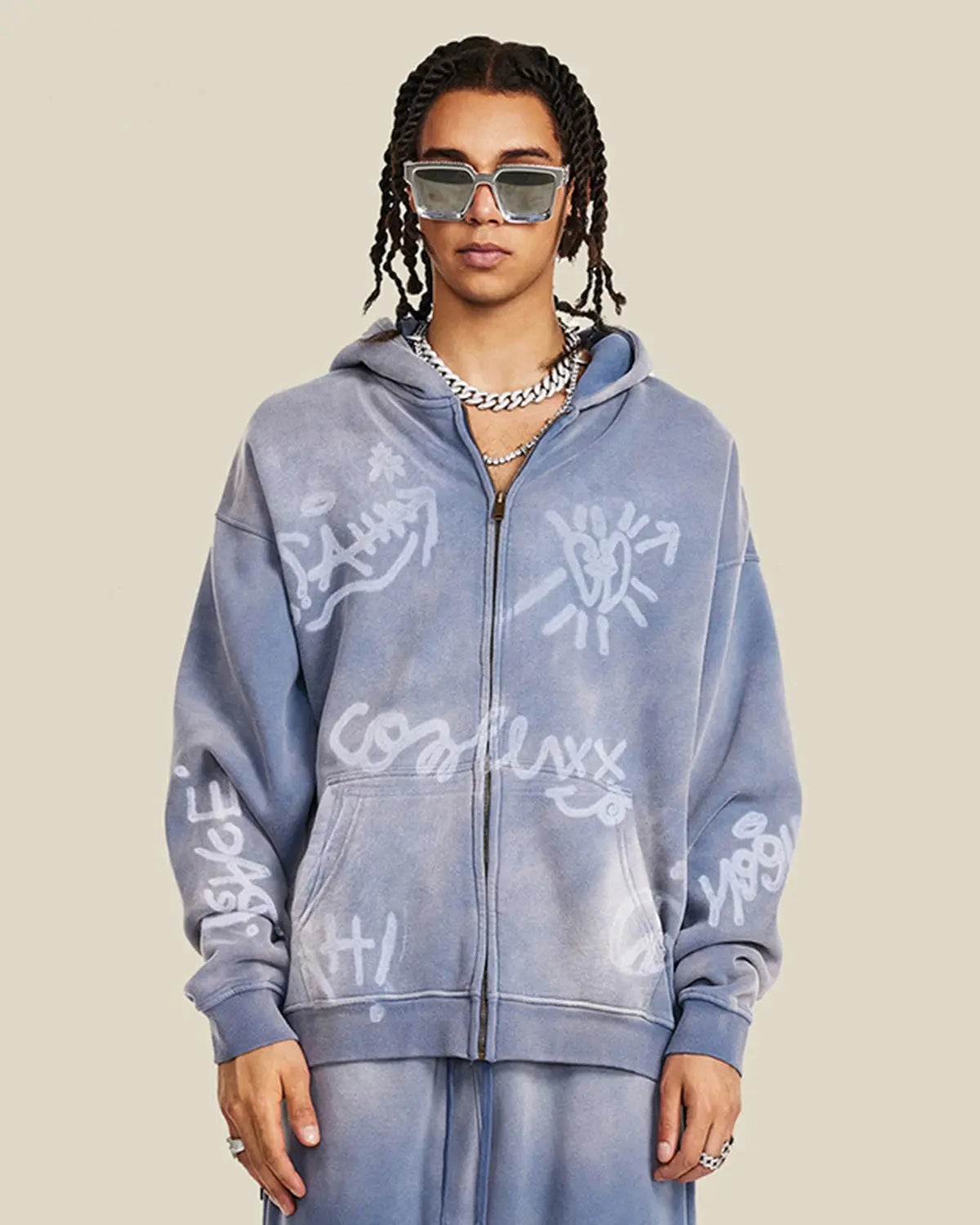 LCDEGO Graffiti Washed Zip Up Hoodies