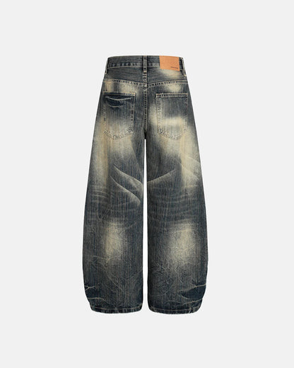 wide leg bamboo weave jeans with curved silhouette
