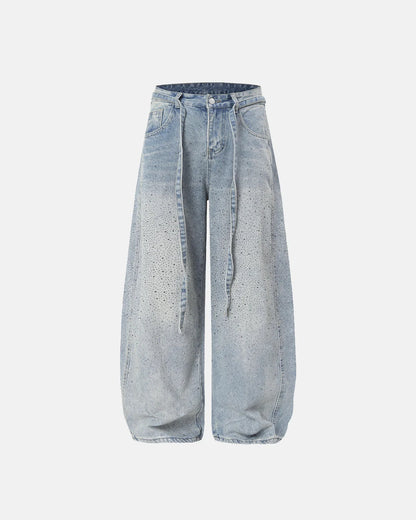 Rhinestone Baggy Barrel Jeans | LCDEGO Streetwear