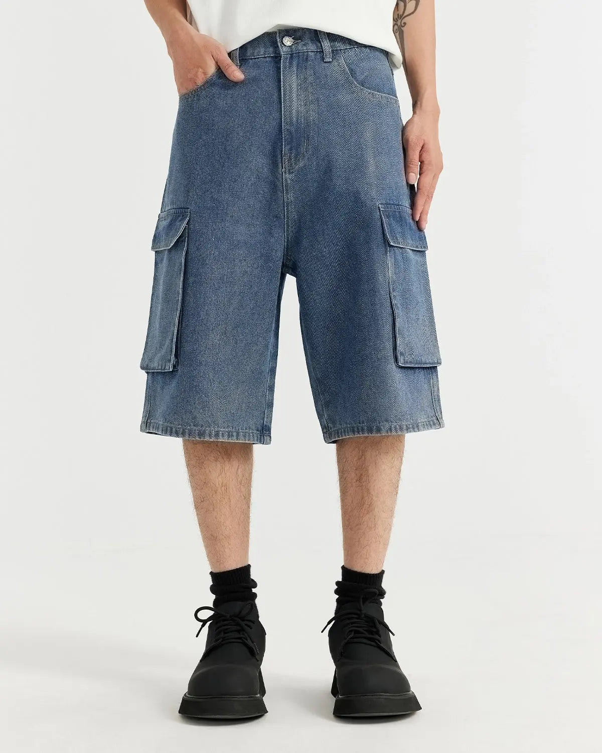 Blue Washed Cago Jorts | LCDEGO Streetwear