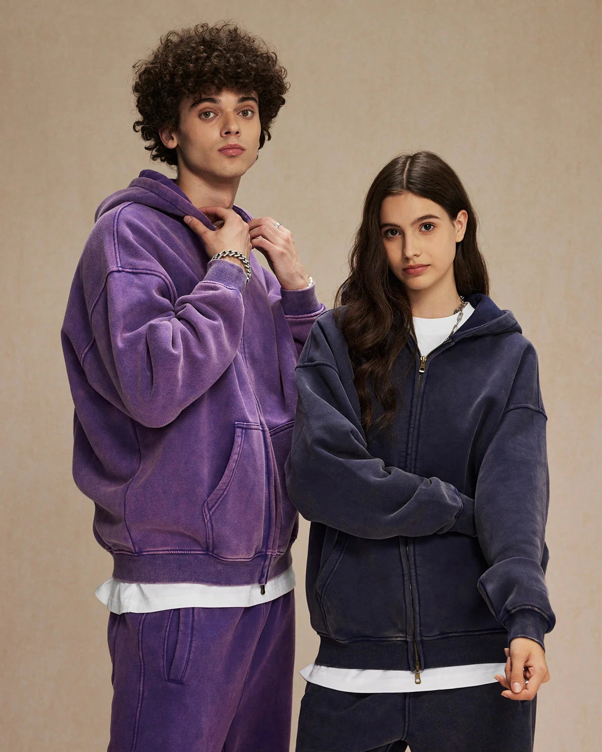 LCDEGO Vintage Washed Zip Up Hoodie