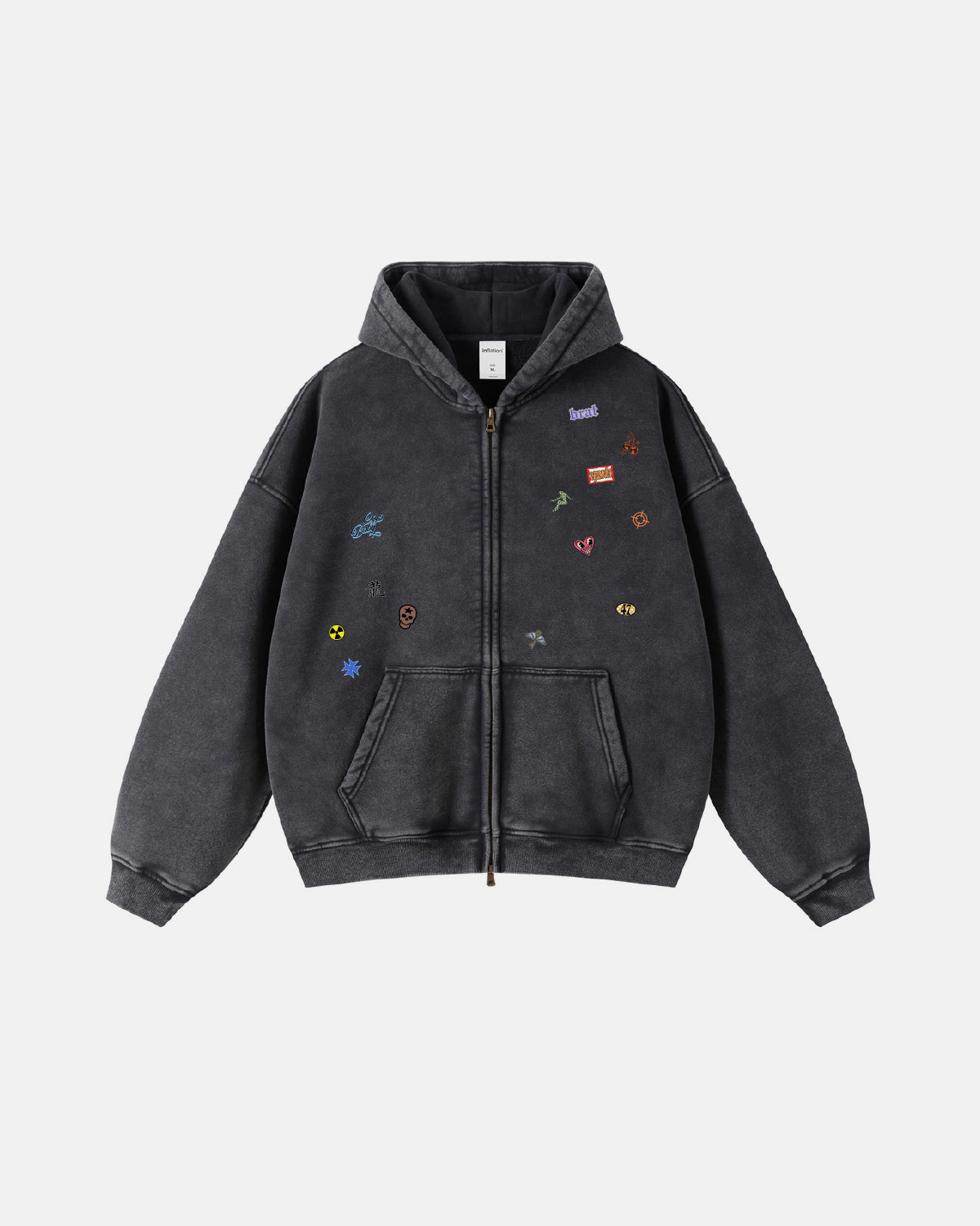 Funny Stickers Distressed Zip Up Hoodies | LCDEGO Streetwear