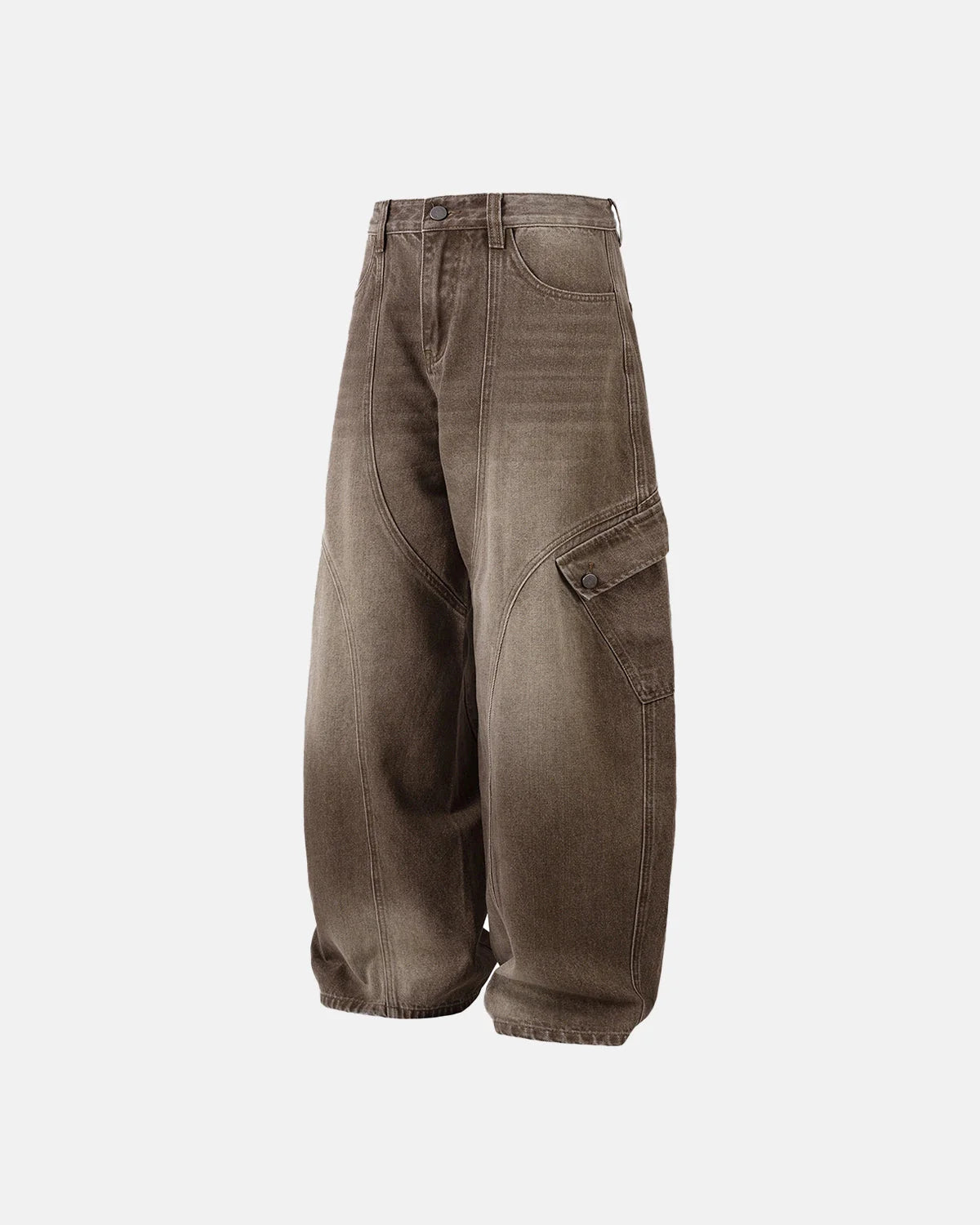Brown Acid Wash Barrel Jeans | LCDEGO Streetwear