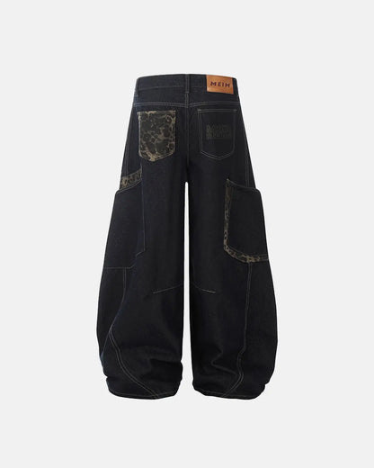 Leopard Patchwork Barrel Jeans | LCDEGO Streetwear