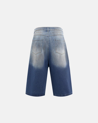 Rhinestone Washed Denim Baggy Jorts | LCDEGO Streetwear