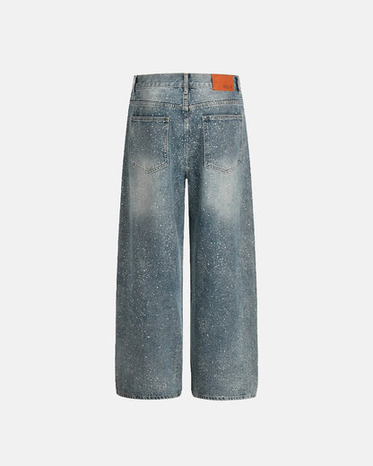 Rhinestone Straight Leg Denim Jeans | LCDEGO Streetwear