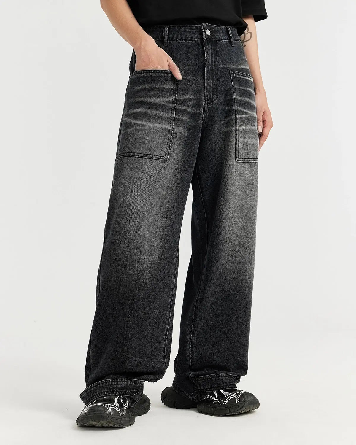 Black Washed Baggy Jeans | LCDEGO Streetwear
