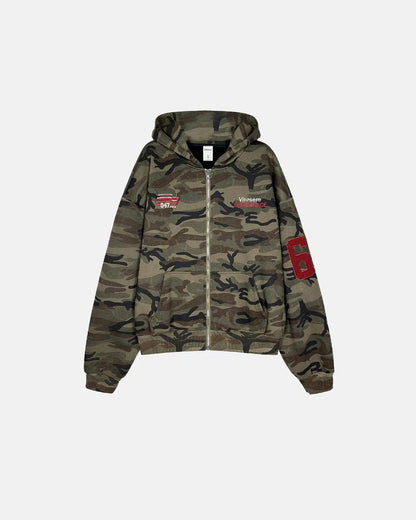 69 Applique Embroidery Camo Zip Up Hoodie | LCDEGO Streetwear