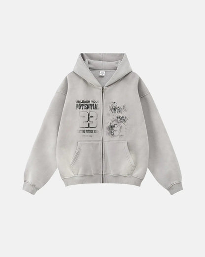 Graphic Washed Zip Up Hoodies | LCDEGO Streetwear