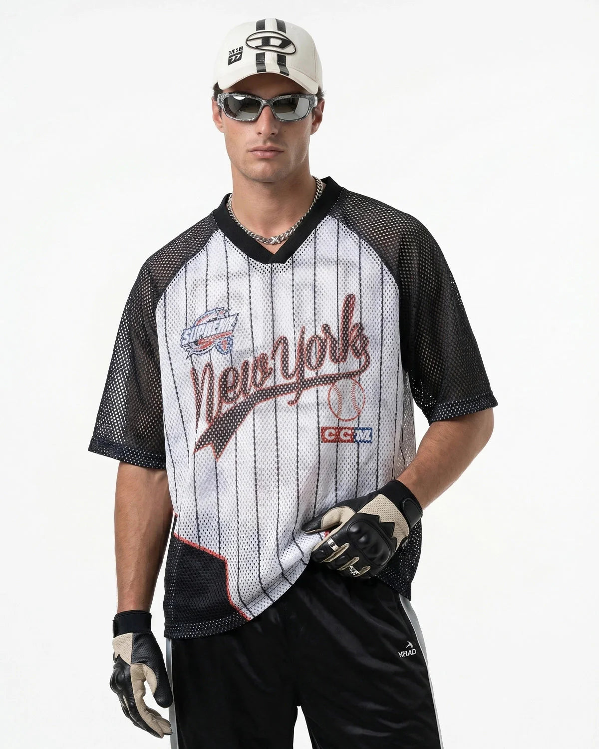 Pinstripe Colorblock Mesh Jersey | LCDEGO Streetwear