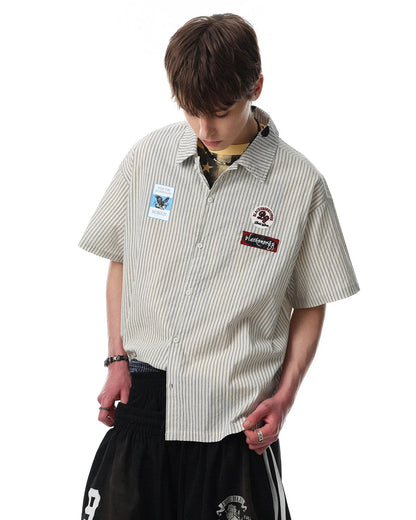 Graffiti Patch Striped Shirts | LCDEGO Streetwear