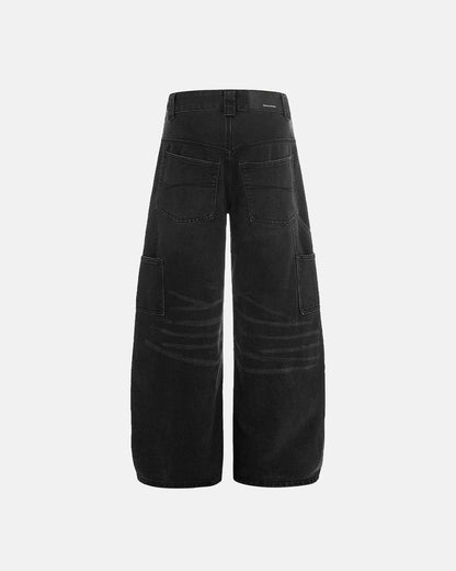 Black Patchwork Barrel Jeans | LCDEGO Streetwear