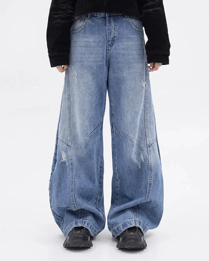Acid Washed Distressed Barrel Jeans | LCDEGO Streetwear