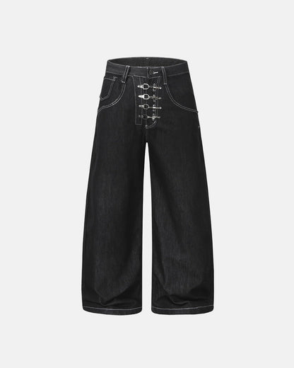 Raw Metal Clasp Baggy Jeans | LCDEGO Streetwear