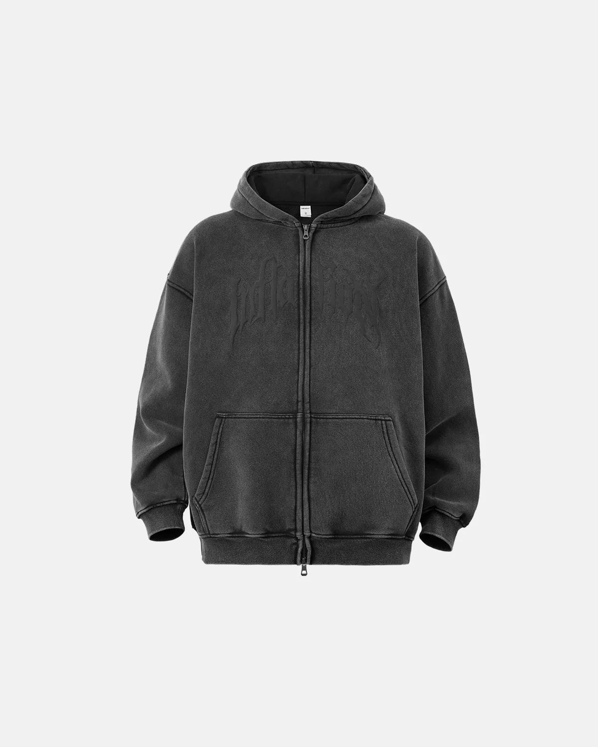 LCDEGO Puff Print Washed Zip Up Hoodies