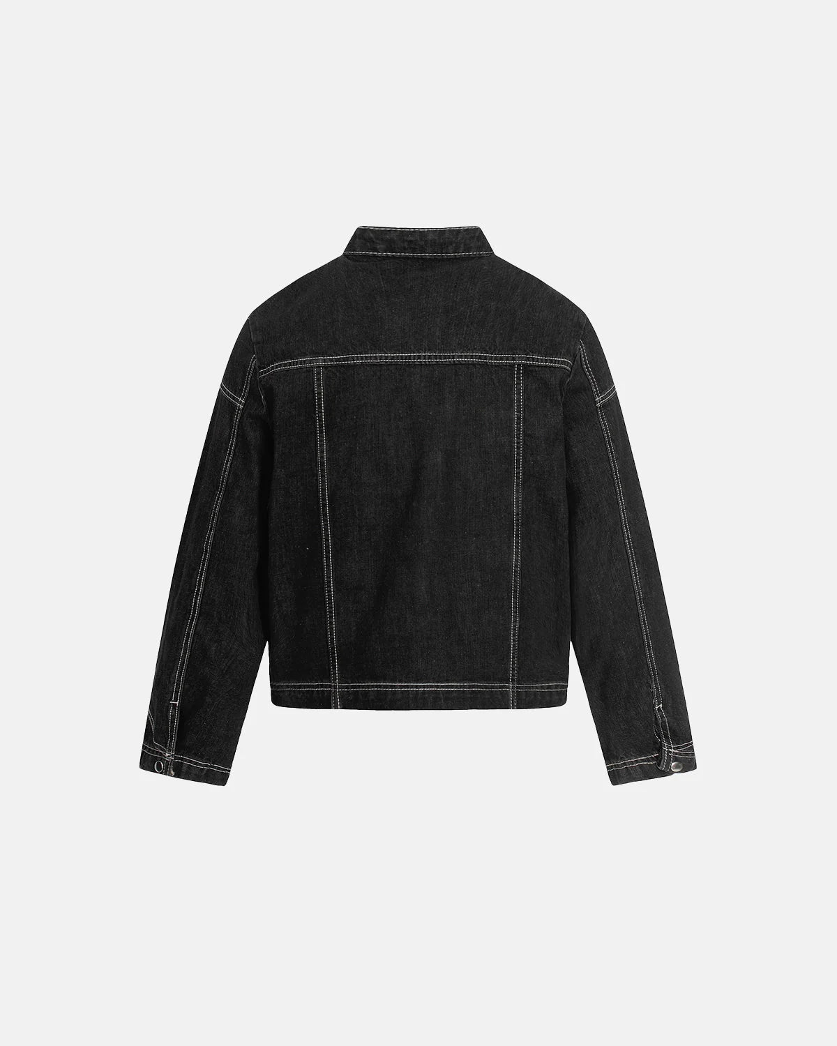 Stand Collar Raw Clasp Denim Jacket | LCDEGO Streetwear