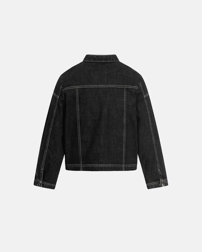 Stand Collar Raw Clasp Denim Jacket | LCDEGO Streetwear