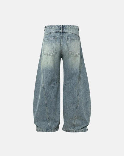 Acid Washed Distressed Barrel Jeans | LCDEGO Streetwear