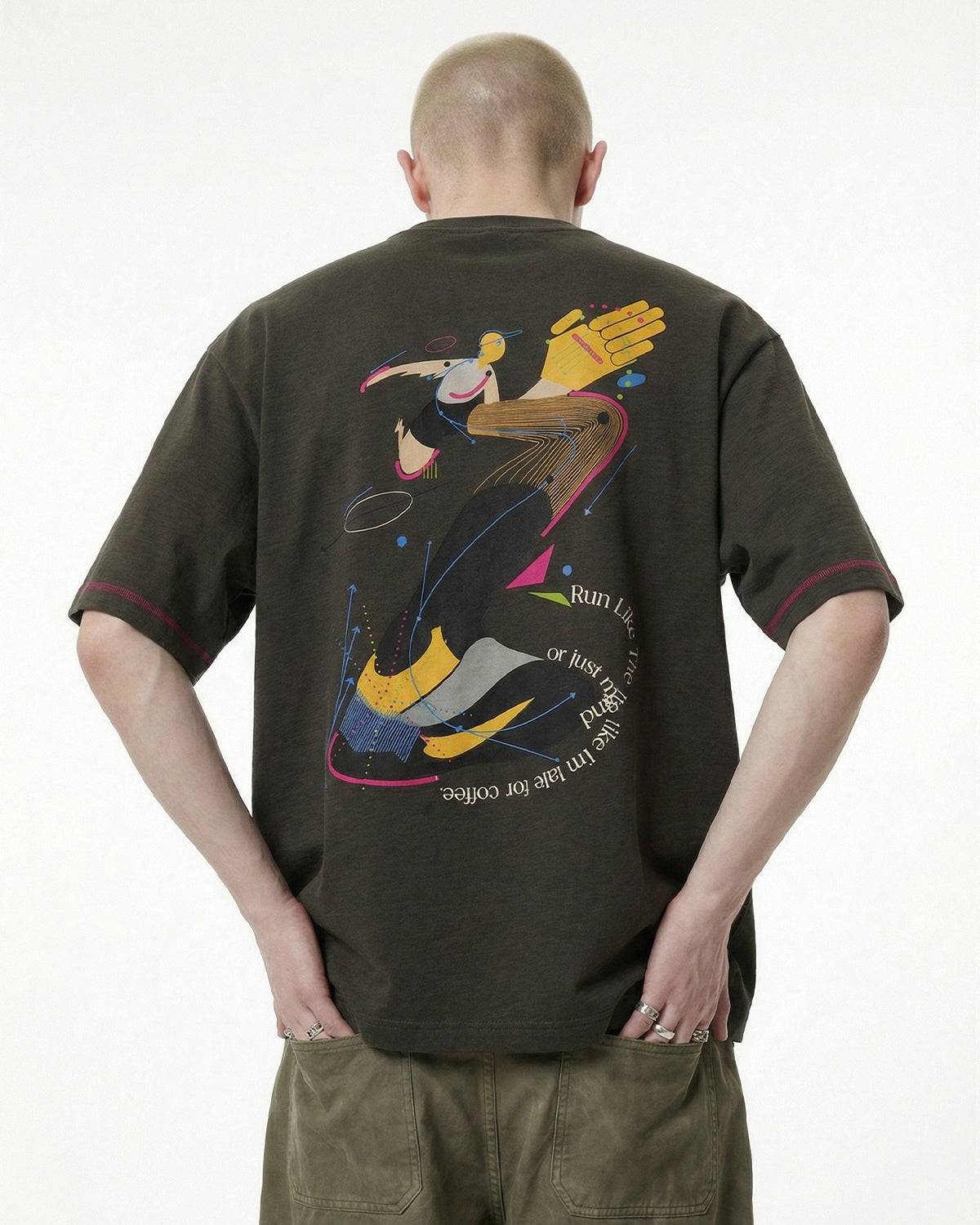 Contrast Stitching Graphic Tees | LCDEGO Streetwear