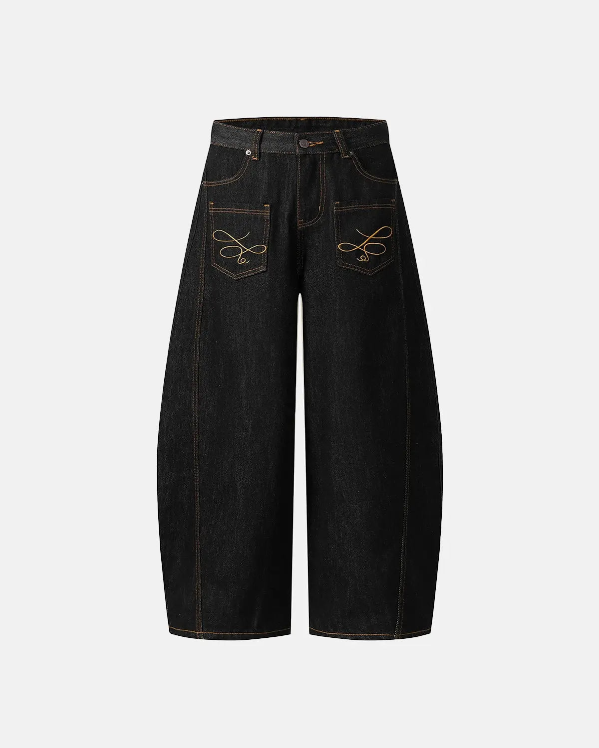 Pocket Embroidery Raw Barrel Jeans | LCDEGO Streetwear
