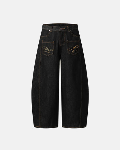 Pocket Embroidery Raw Barrel Jeans | LCDEGO Streetwear