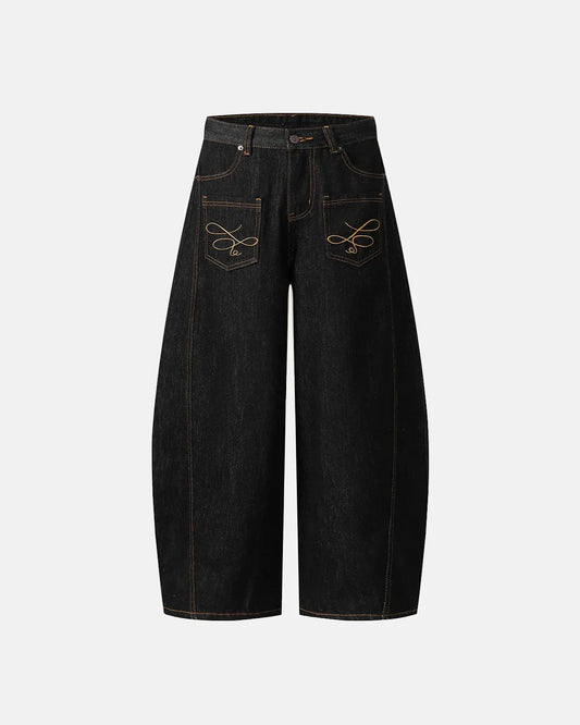 Pocket Embroidery Raw Barrel Jeans | LCDEGO Streetwear