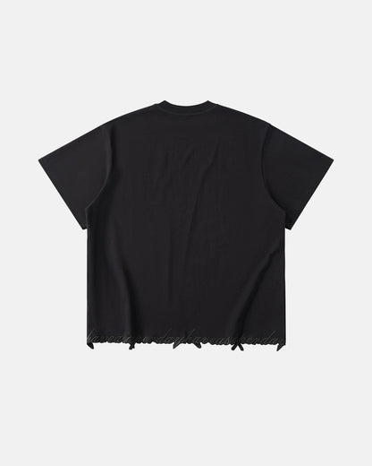 Embroidered Frayed Hem Oversized T-Shirt | LCDEGO Streetwear