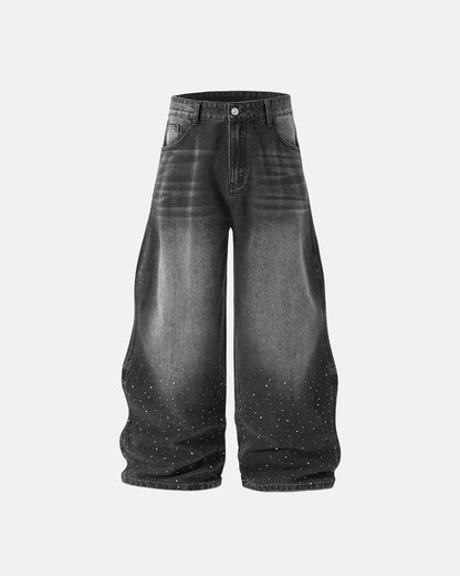 Rhinestone Wavy Baggy Jeans I LCDEGO Streetwear