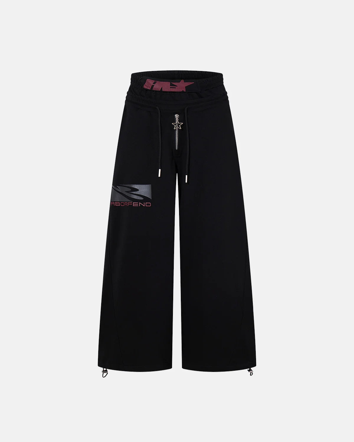 black wide leg sweatpants with zipper detail