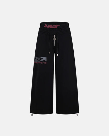 black wide leg sweatpants with zipper detail