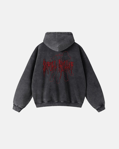 Black Gothic Acid Wash Zip Up Hoodies | LCDEGO Streetwear